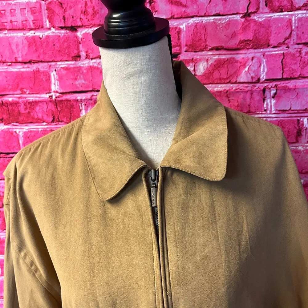 Weatherproof Mens Size‎ Large Bomber Jacket Tan Faux Suede Full Zip